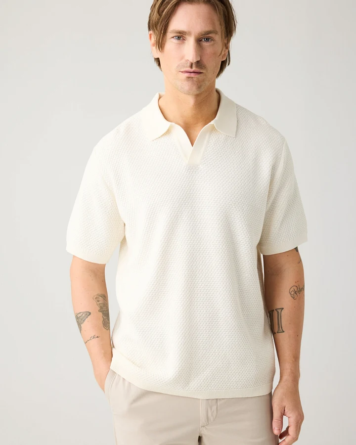 KnowledgeCotton Apparel Herren vegan Polohemd Gestrickt Reiher Weiß