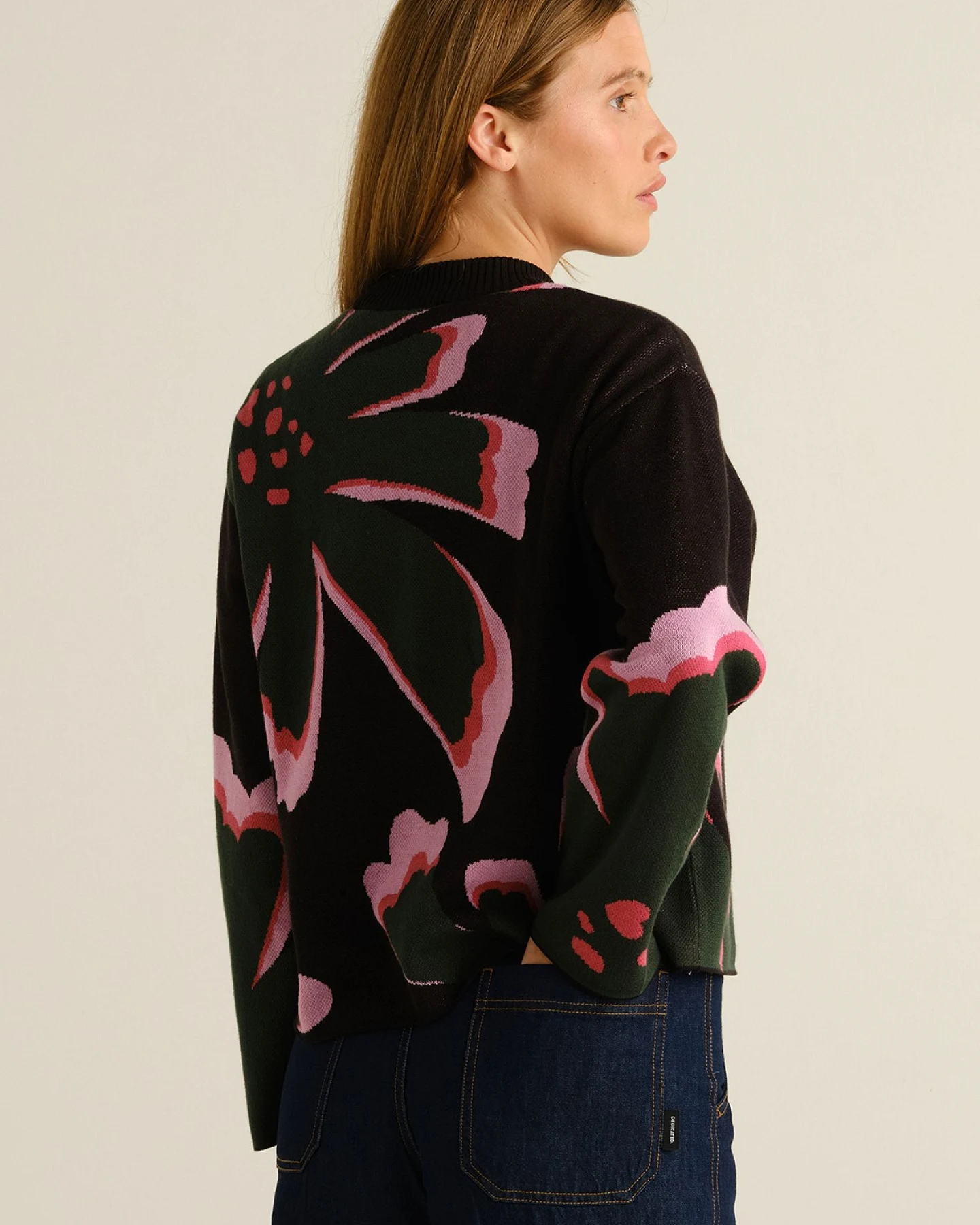 Strickpullover Limhamn Big Bloom Schwarz – Ansicht 3