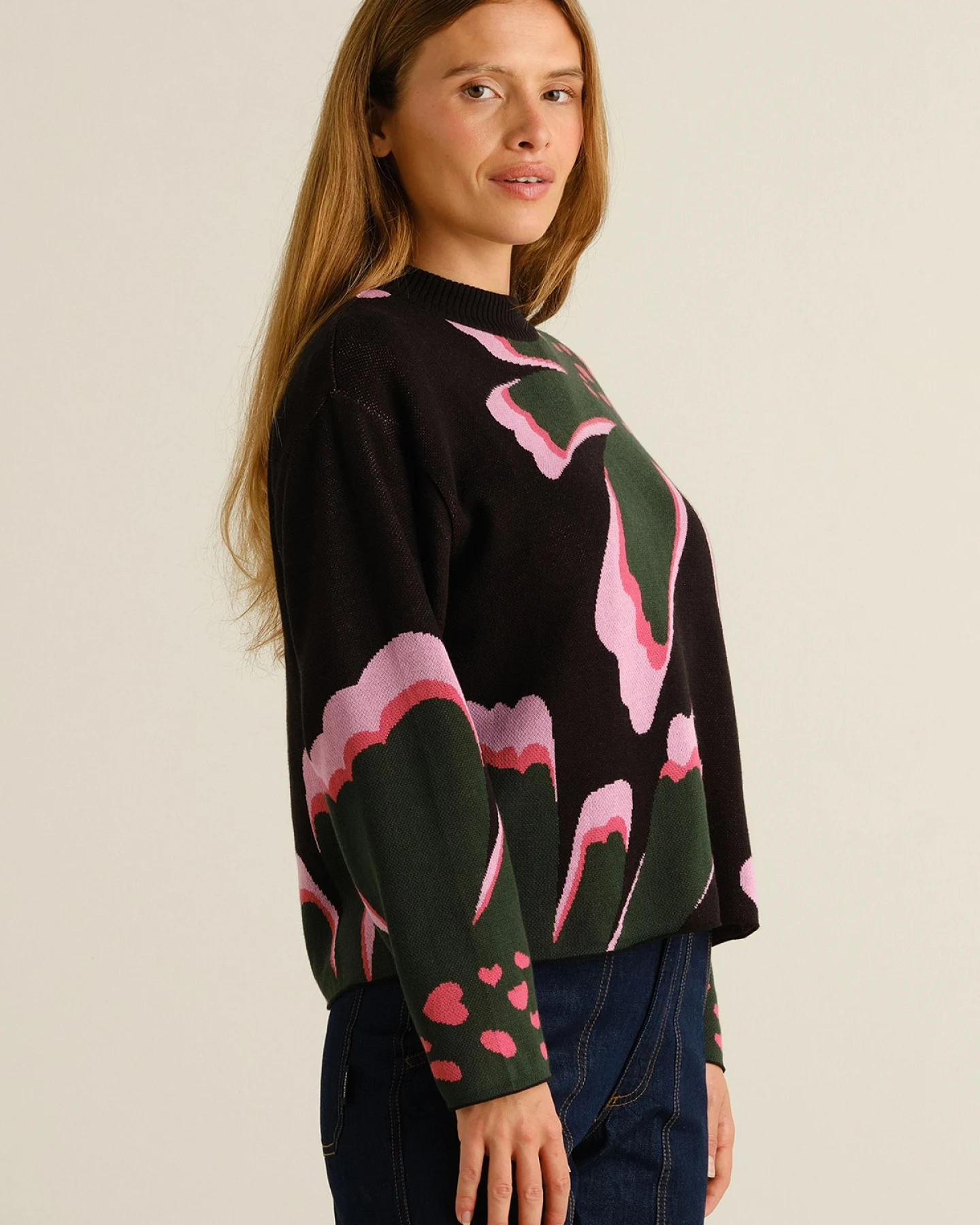 Strickpullover Limhamn Big Bloom Schwarz – Ansicht 2