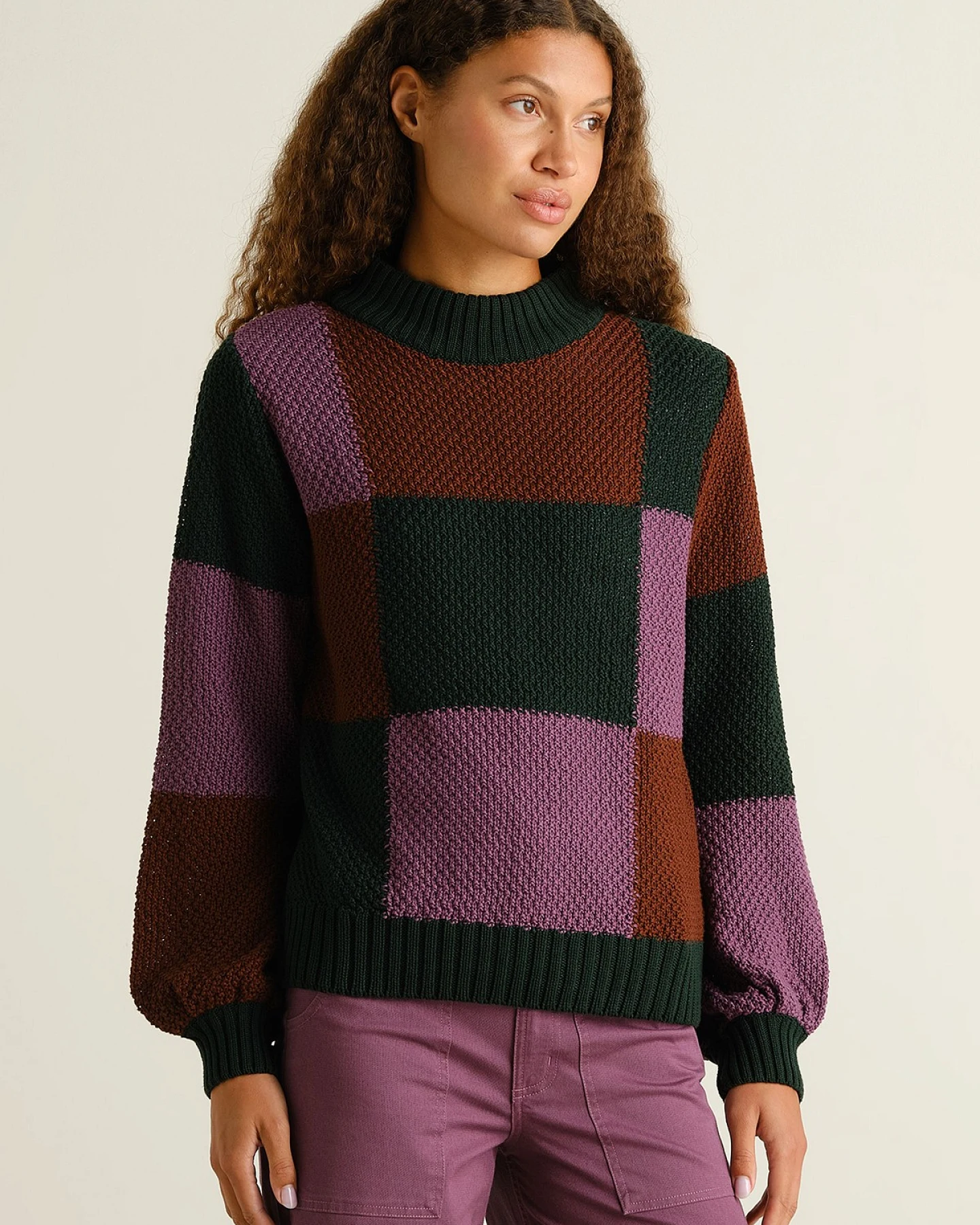 Strickpullover Gotland Blocked Check Lila – Ansicht 3