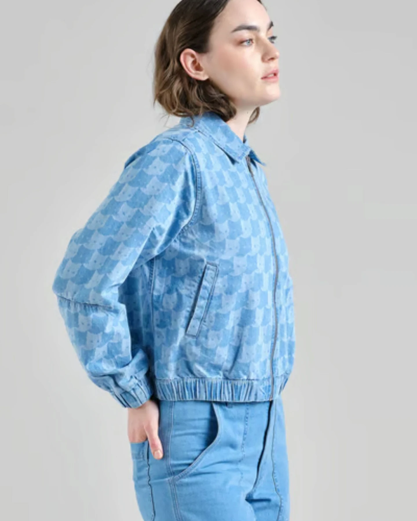 Jacke Sunna Denim Pepita Cats Hellblau – Ansicht 2