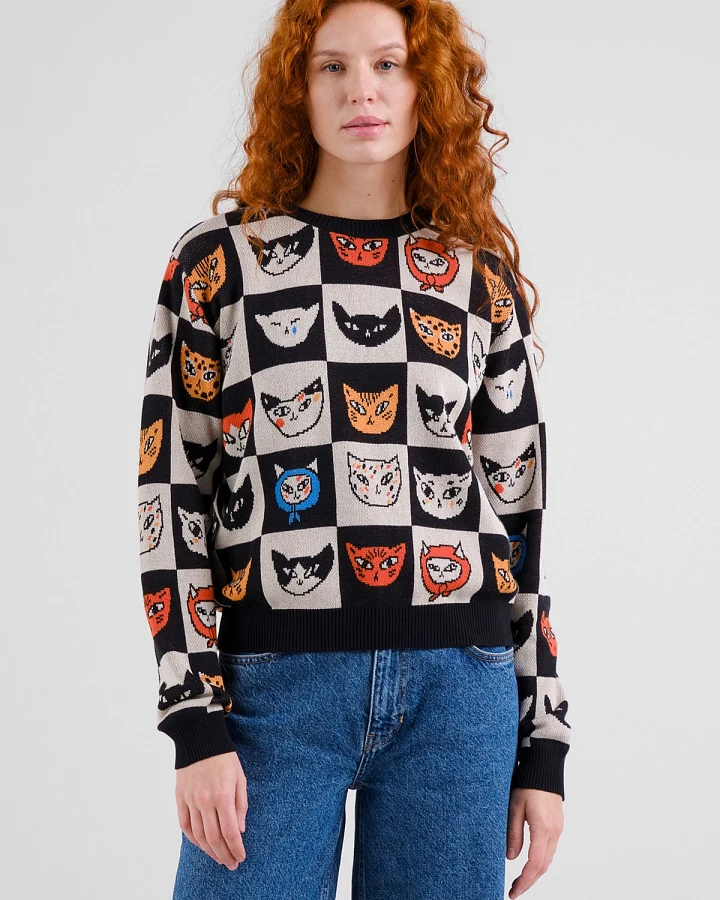 Strickpullover Arendal Cat Bingo Schwarz