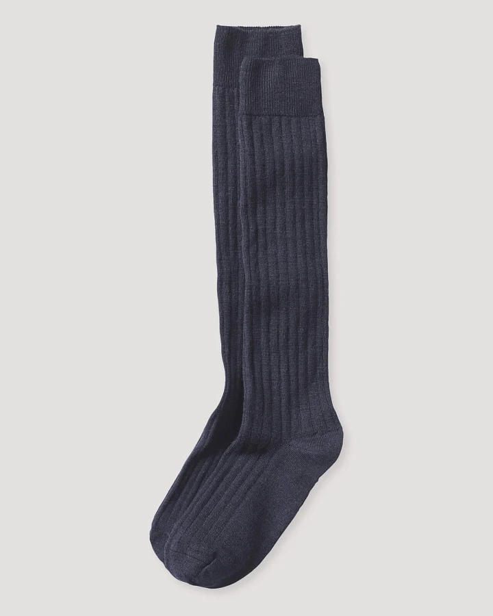 hessnatur Kniestrümpfe im 2er-Pack aus Merinowolle mit Bio-Baumwolle - blau - Größe 35-37