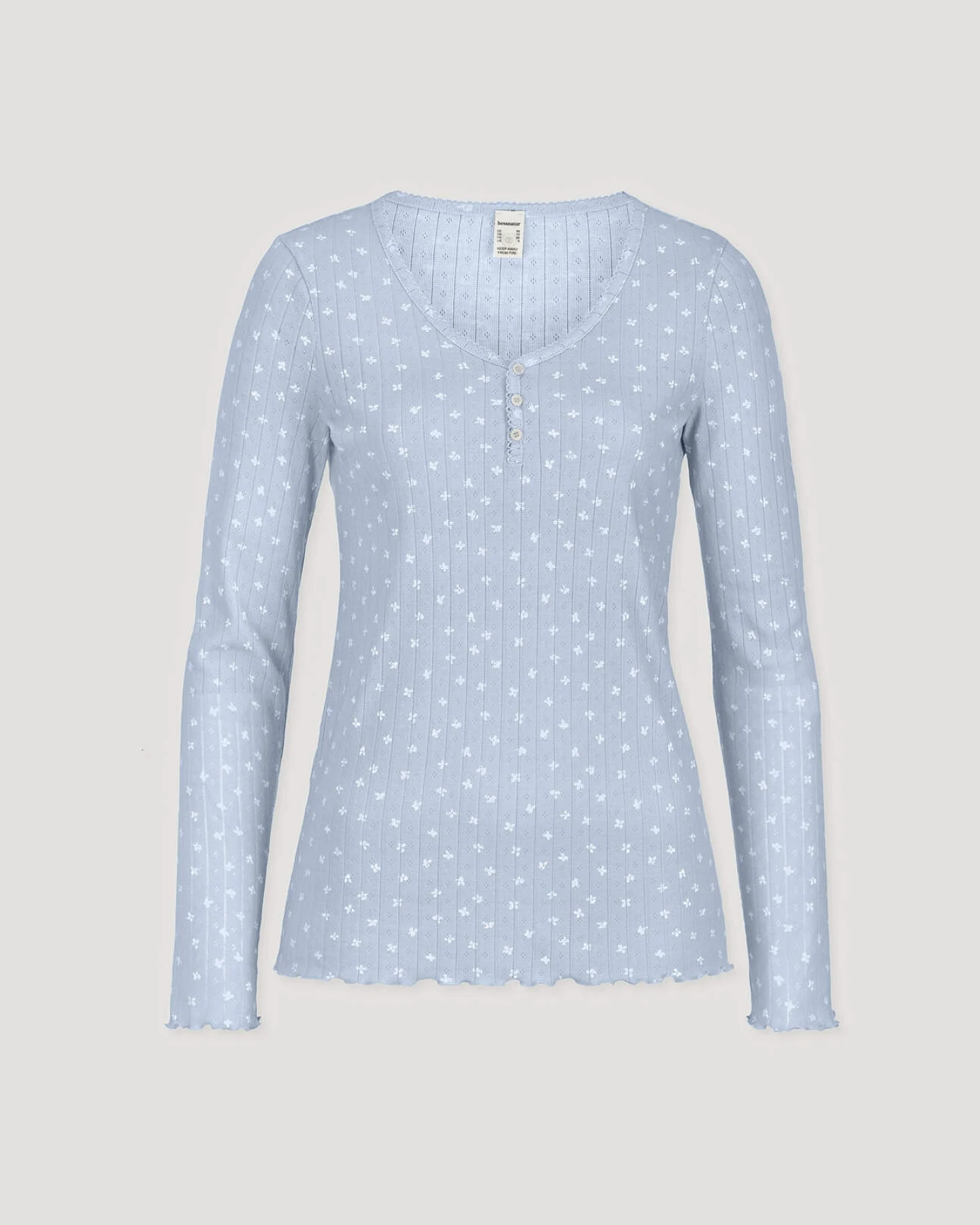 hessnatur Damen Pointelle Henley Schlafshirt PURE COTTON aus Bio-Baumwolle - blau - Größe 48 – Ansicht 4