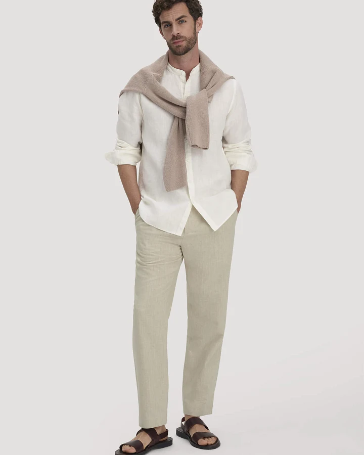 hessnatur Herren Hose RON Relaxed aus Bio-Baumwolle mit Leinen - natur - Größe 38/34