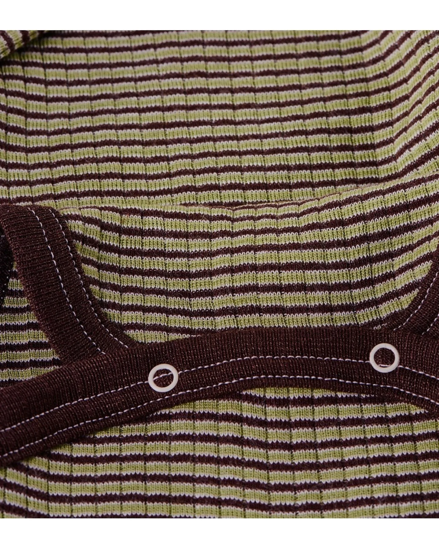 Cosilana Baby Body Langarm Baumwolle-Wolle-Seide grün-braun-geringelt Gr.86/92 – Ansicht 2