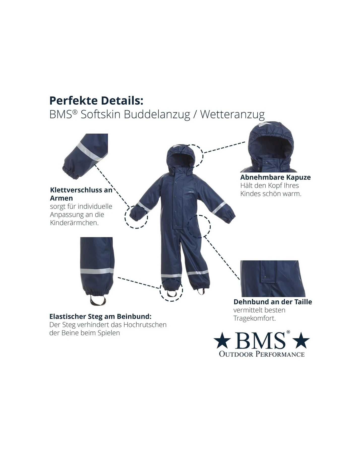 BMS Baby und Kinder Ganzjahr-Regenoverall Softskin marine Gr. 98 – Ansicht 2