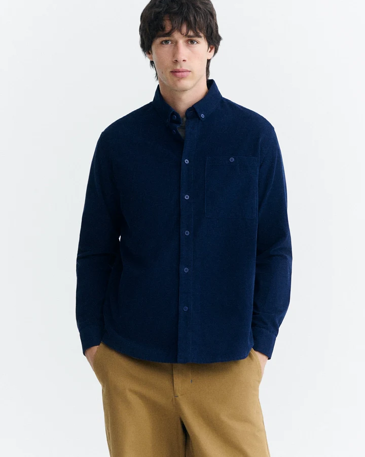 Thinking MU Herren vegan Hemd Anto Aus Mikro Cord Blue Night