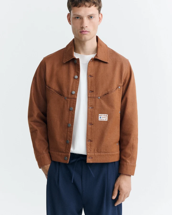 Thinking MU Herren vegan Jacke Cannon Aus Denim Naturfarben Braun Gefärbt