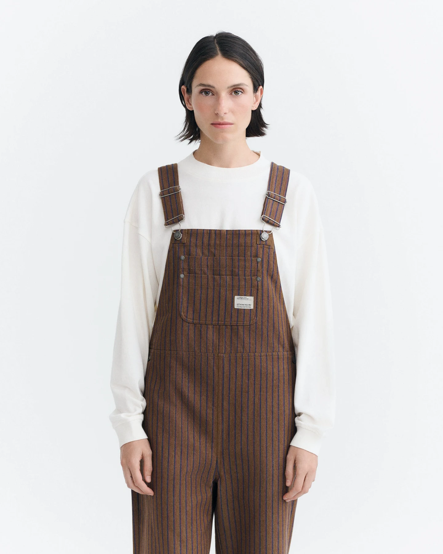 Thinking MU Damen vegan Jumpsuit Lume Braun Gestreift Naturgefärbt – Ansicht 2