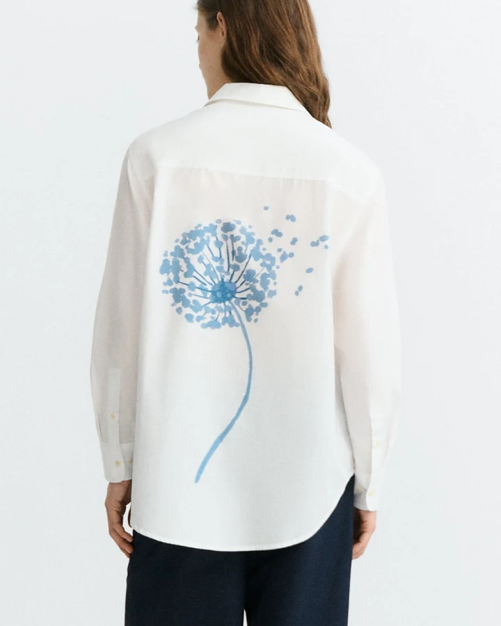 Thinking MU Damen vegan Oversize Bluse Dandelion Odie In Weiß