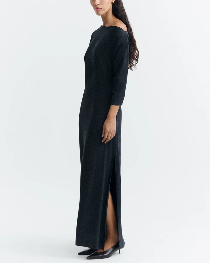 Thinking MU Damen vegan Langes Schwarzes Abendkleid