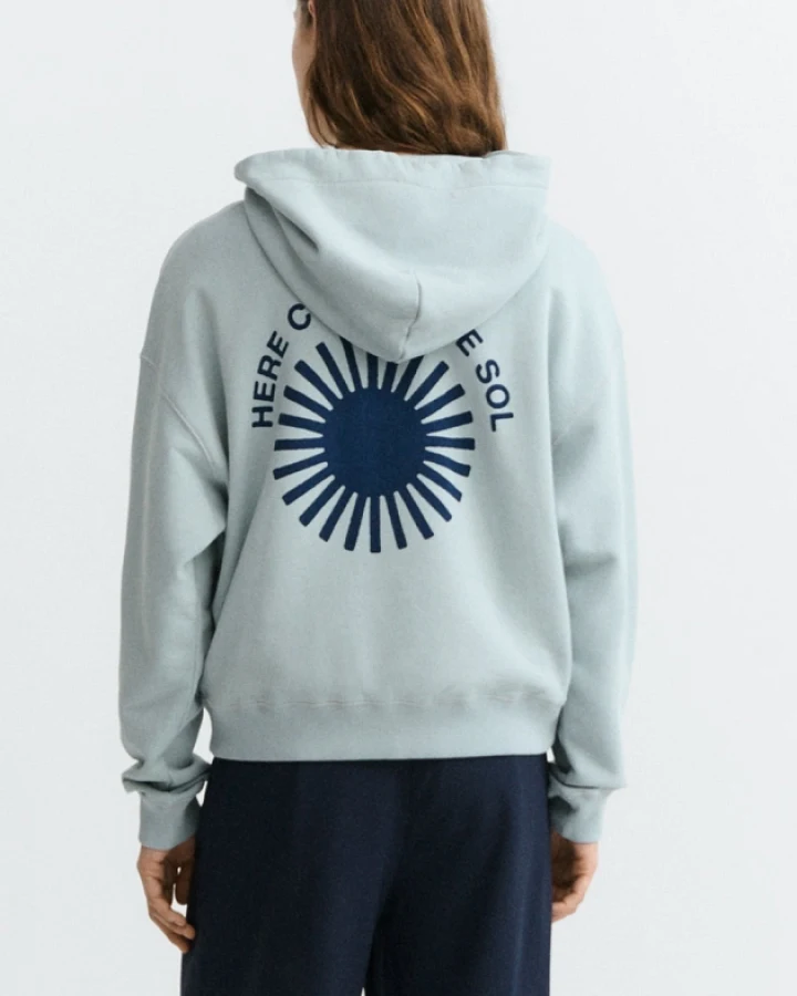 Thinking MU Damen vegan Hoodie Mit Sonnenmotiv Auf Dem Rücken „valeria“, Blau