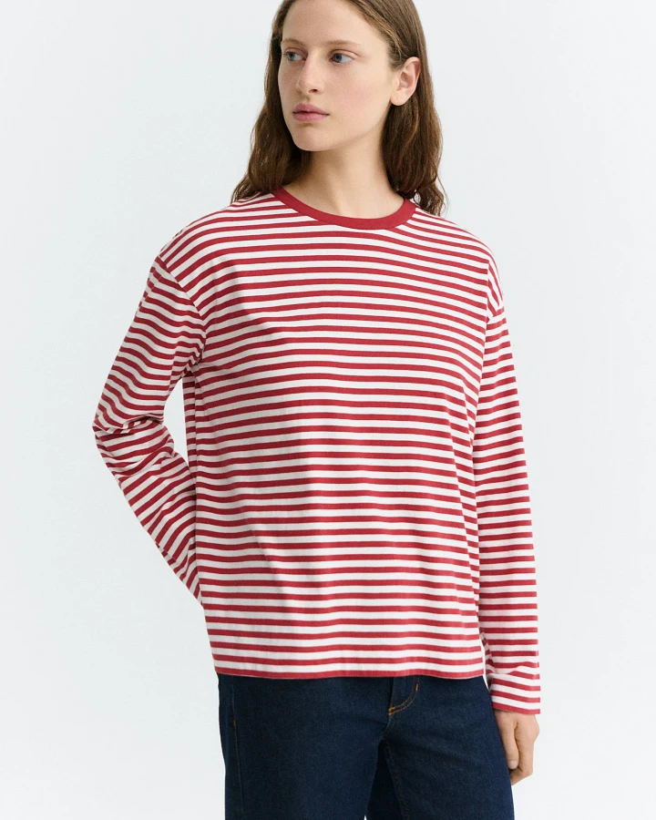 Thinking MU Damen vegan T-Shirt Emily Langärmelig Rot Gestreift