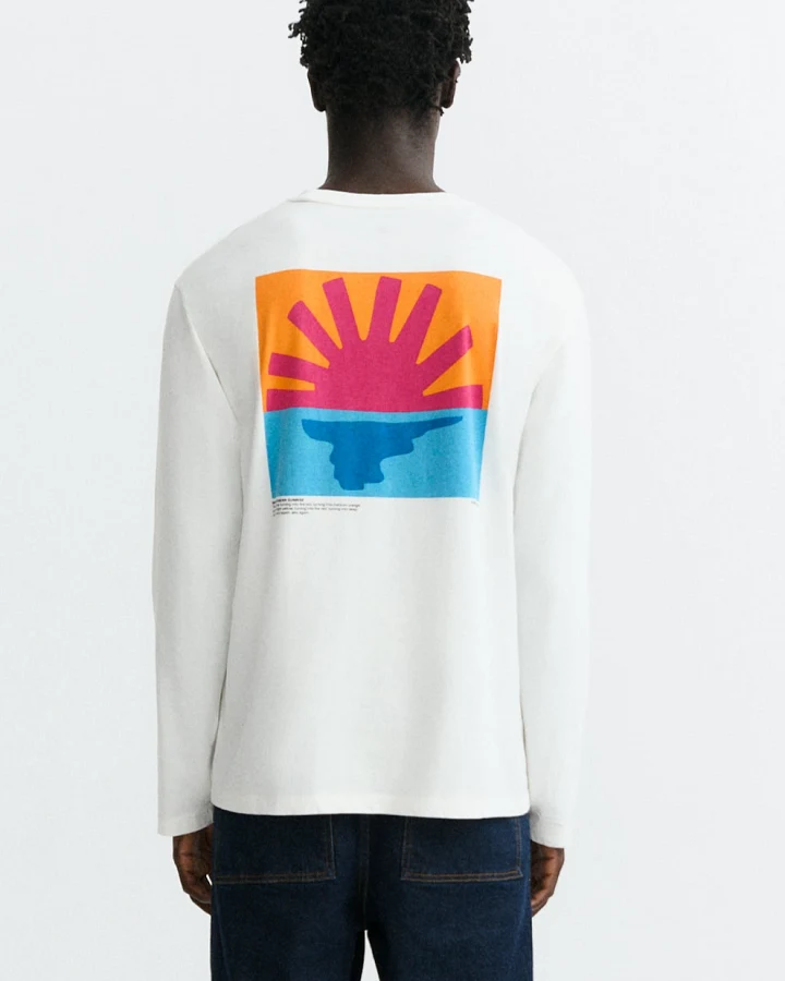 Thinking MU Herren vegan T-Shirt Mediterranean Sunrise Von Emilio Langärmelig Weiß