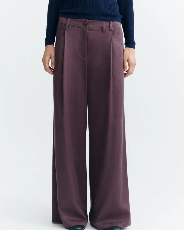 Thinking MU Damen vegan Hose Molly Mit Weitem Bein Und Falten Dunkelweinrot