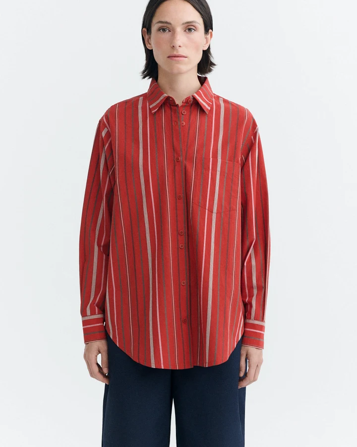 Thinking MU Damen vegan Hemd Odelia Oversize Rote Streifen