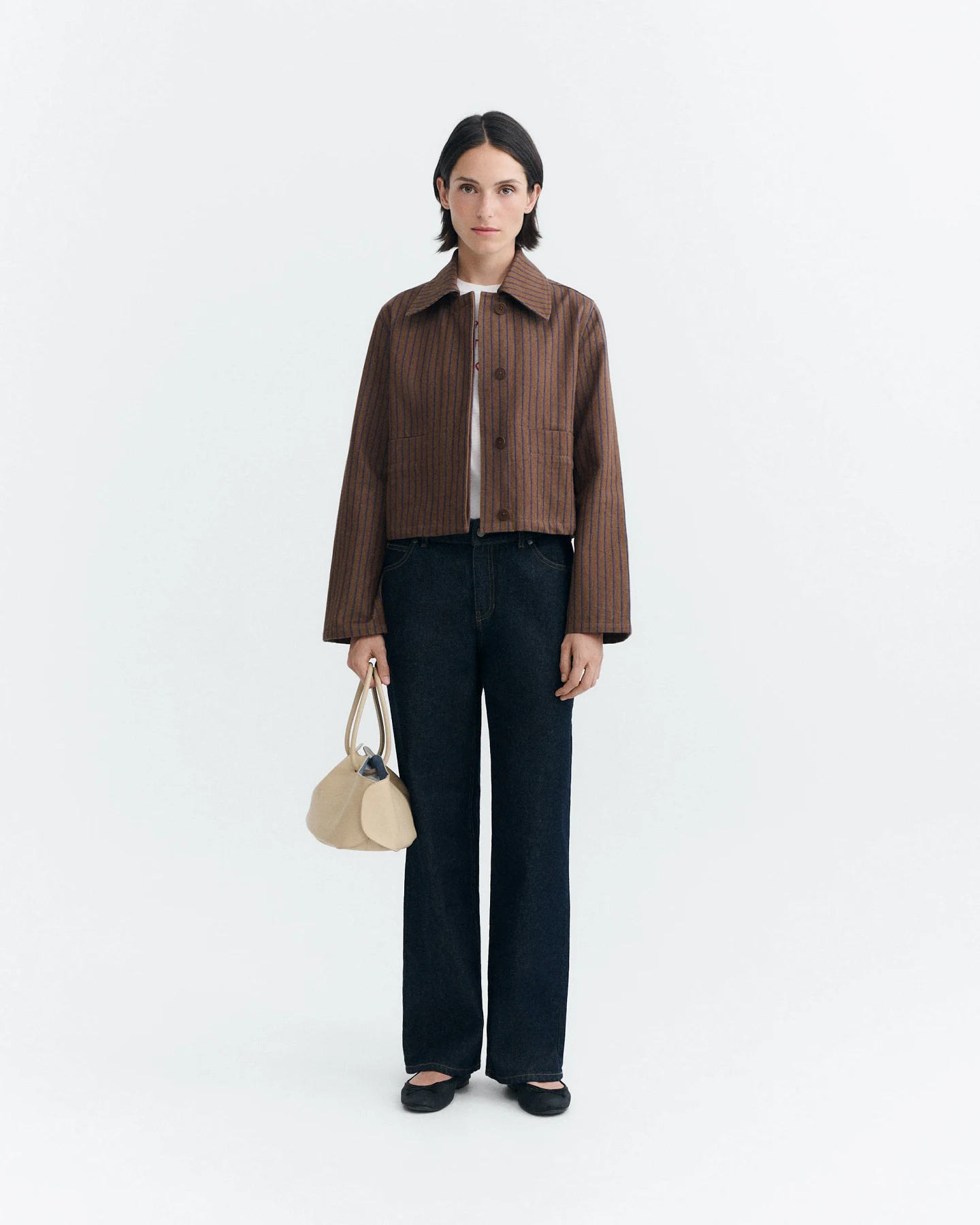 Thinking MU Damen vegan Jacke Astrid Braun Naturgefärbt Gestreift – Ansicht 2