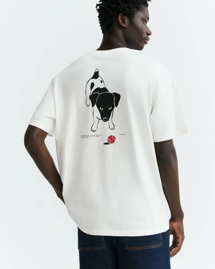 Thinking MU Herren vegan T-Shirt Aaron Dog Ball Weiß