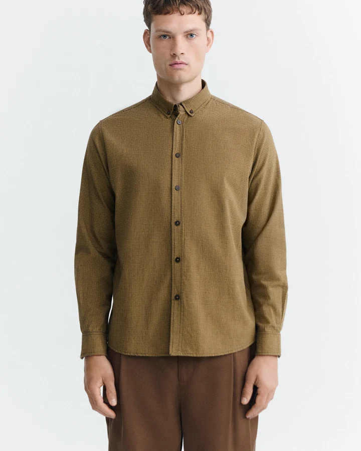 Thinking MU Herren vegan Hemd Ant Kariert, Farbe Camel