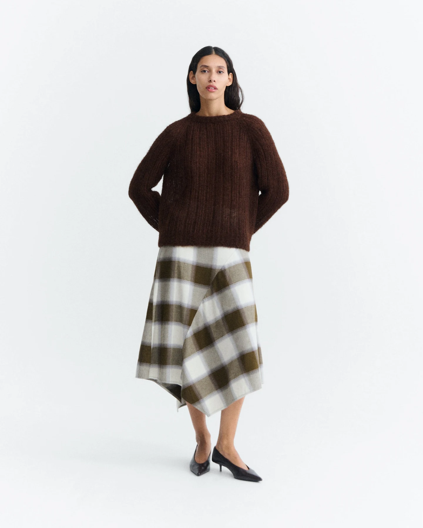 Thinking MU Damen vegan Rock Indira Kariert Midi Grün Kariert – Ansicht 2