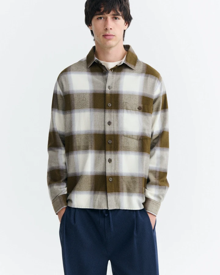 Thinking MU Herren vegan Overshirt Ashe Theo Kariert Grün