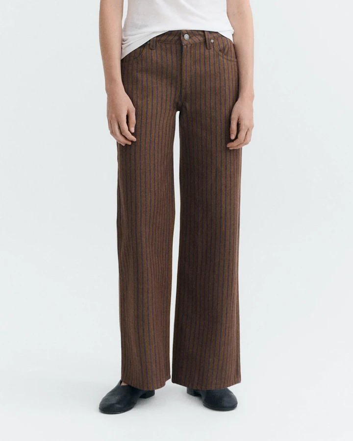 Thinking MU Damen vegan Hose Kettan Niedrige Leibhöhe Gestreift Braun Naturgefärbt