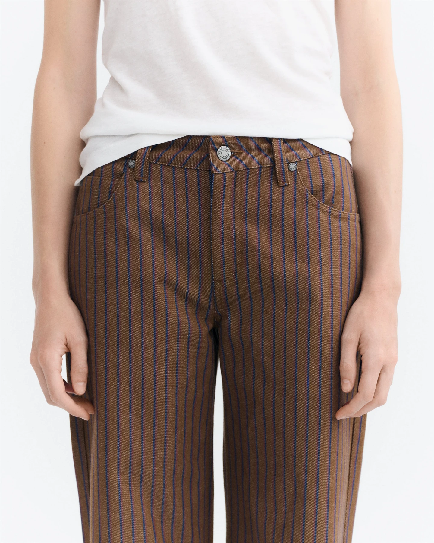 Thinking MU Damen vegan Hose Kettan Niedrige Leibhöhe Gestreift Braun Naturgefärbt – Ansicht 2