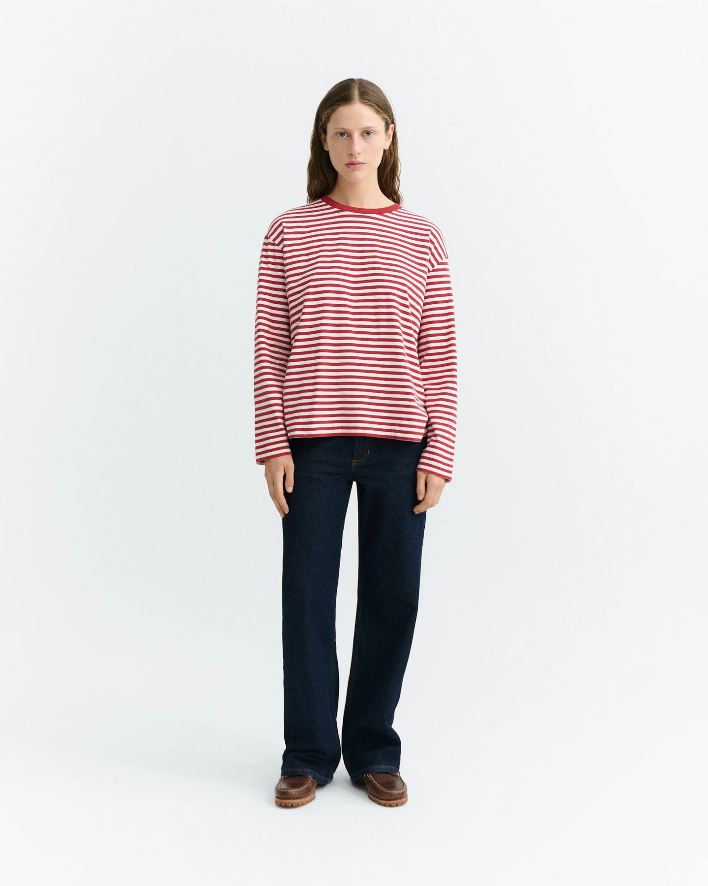 Thinking MU Damen vegan T-Shirt Emily Langärmelig Rot Gestreift – Ansicht 2