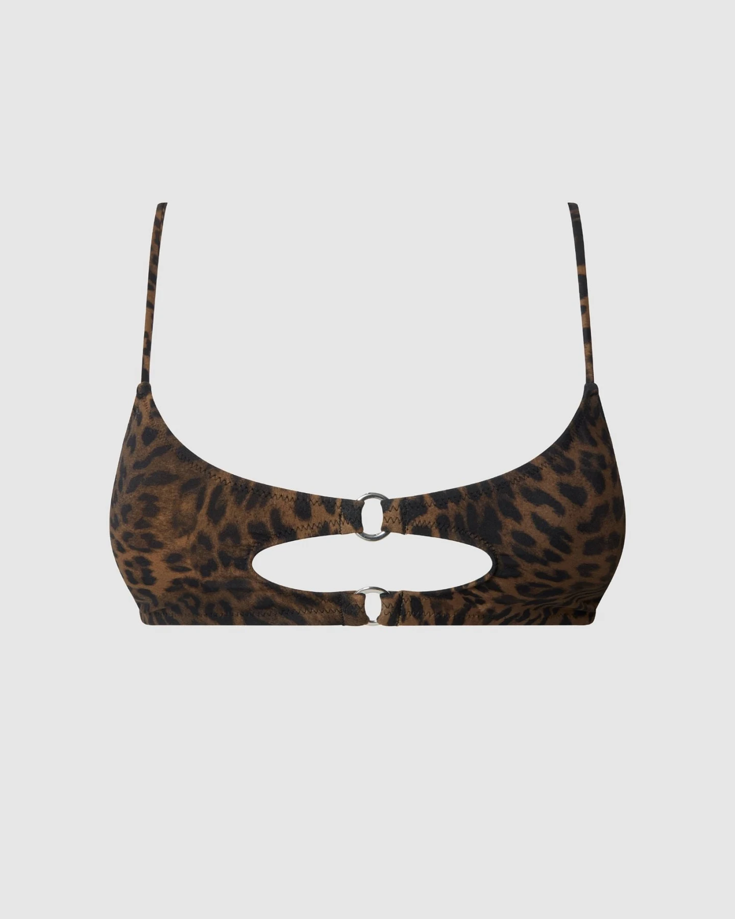 Understatement Damen vegan Bikinioberteil Ring Cut Out Dark Leopard – Ansicht 2