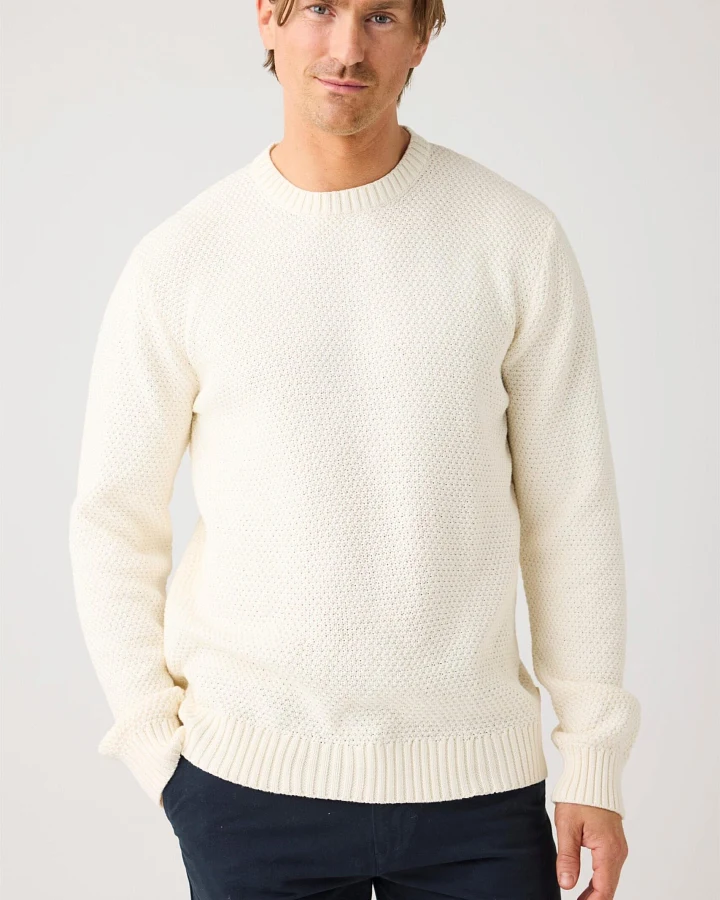 KnowledgeCotton Apparel Herren vegan Strickpullover Rundhalsausschnitt Egret Weiß