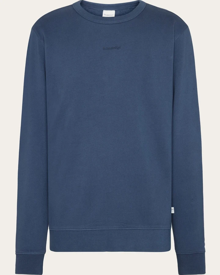 KnowledgeCotton Apparel Herren vegan Sweatshirt Stickerei Rundhalsausschnitt Vintage Indigo