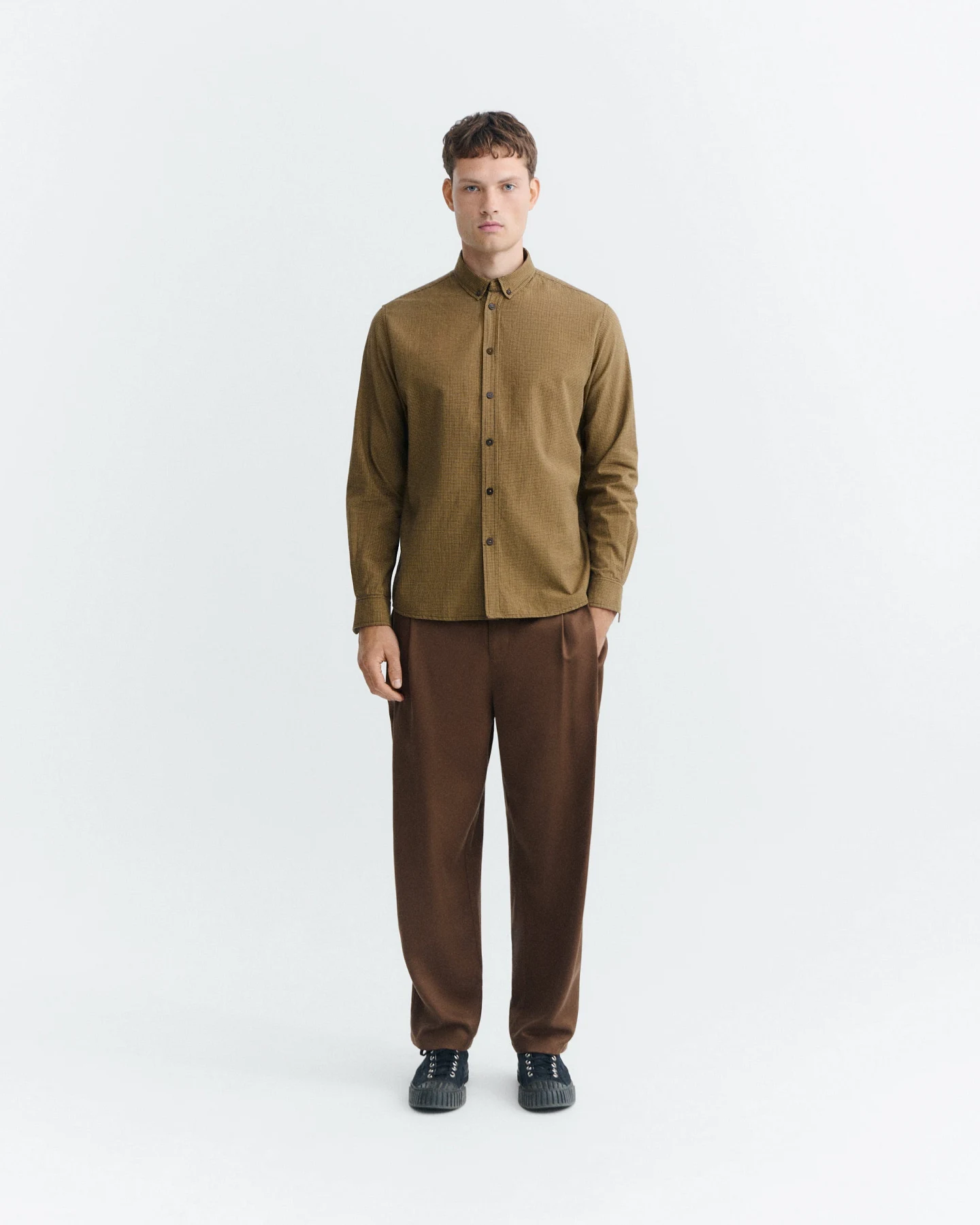Thinking MU Herren vegan Hemd Ant Kariert, Farbe Camel – Ansicht 2