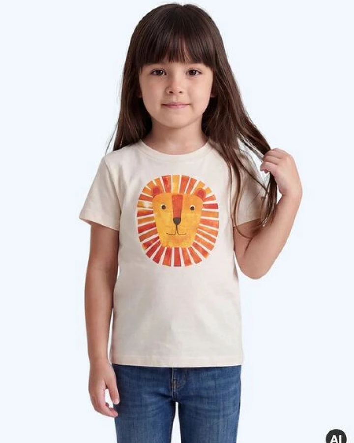 MELAdi Kinder Shirt aus Biobaumwolle - Löwe auf Natural Raw