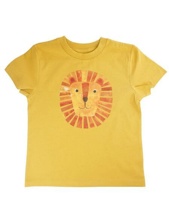 MELAdi Kinder Shirt aus Biobaumwolle - Löwe auf Ocre Gelb