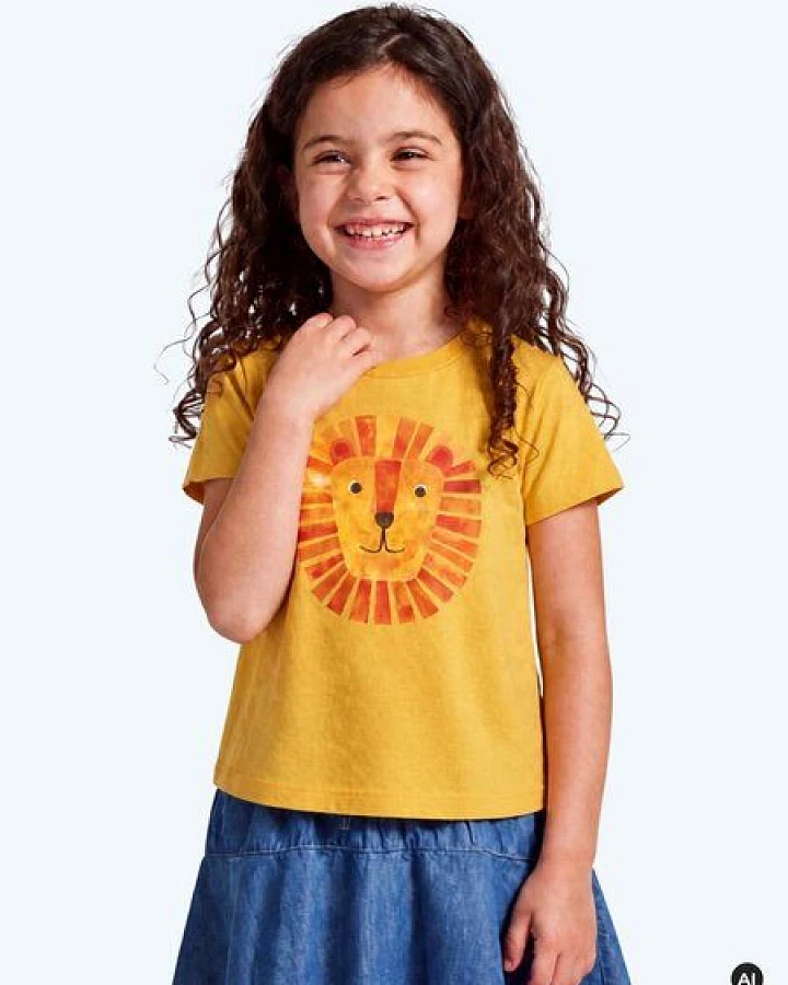 MELAdi Kinder Shirt aus Biobaumwolle - Löwe auf Ocre Gelb