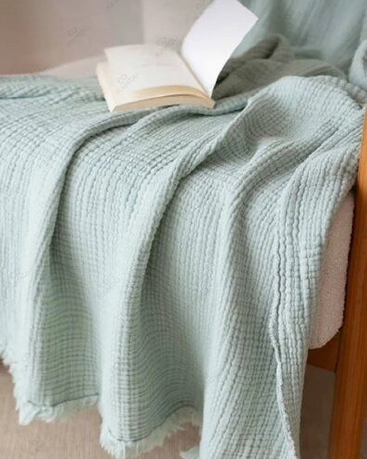 Sandiik Musselin Plaid Natural 100 × 200 cm – Ansicht 3