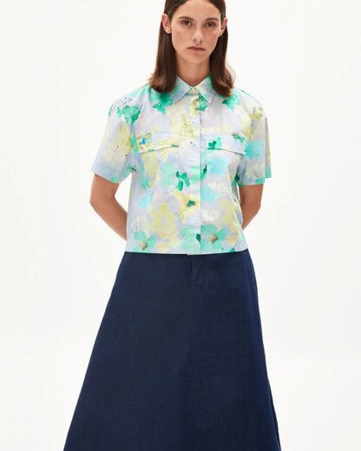 ARMEDANGELS ELIANAA AQUA FLORAL - Damen Bluse Relaxed Fit aus Bio-Baumwolle