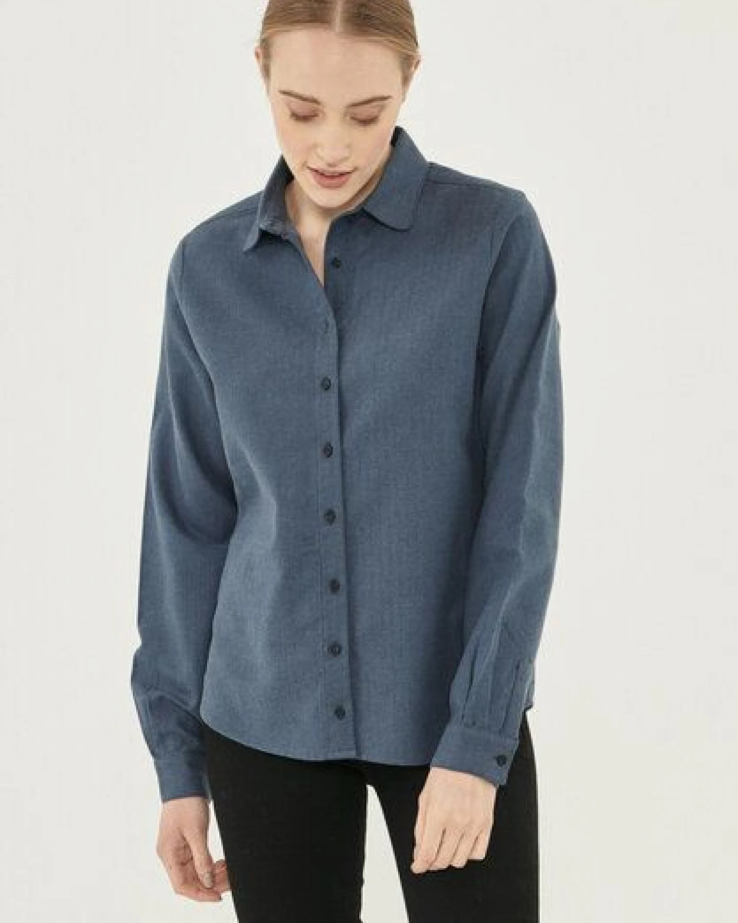 ORGANICATION Herringbone Hemdbluse aus Bio-Baumwolle – Ansicht 3