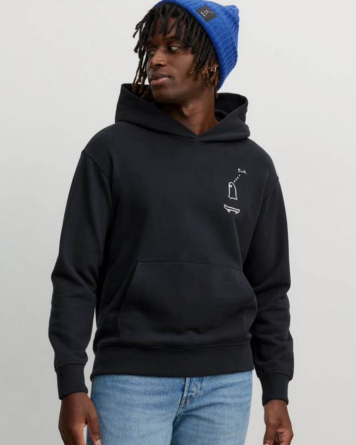 Recolution Herren vegan Kapuzenpulli Olive Falscher Weg Fahrer Schwarz