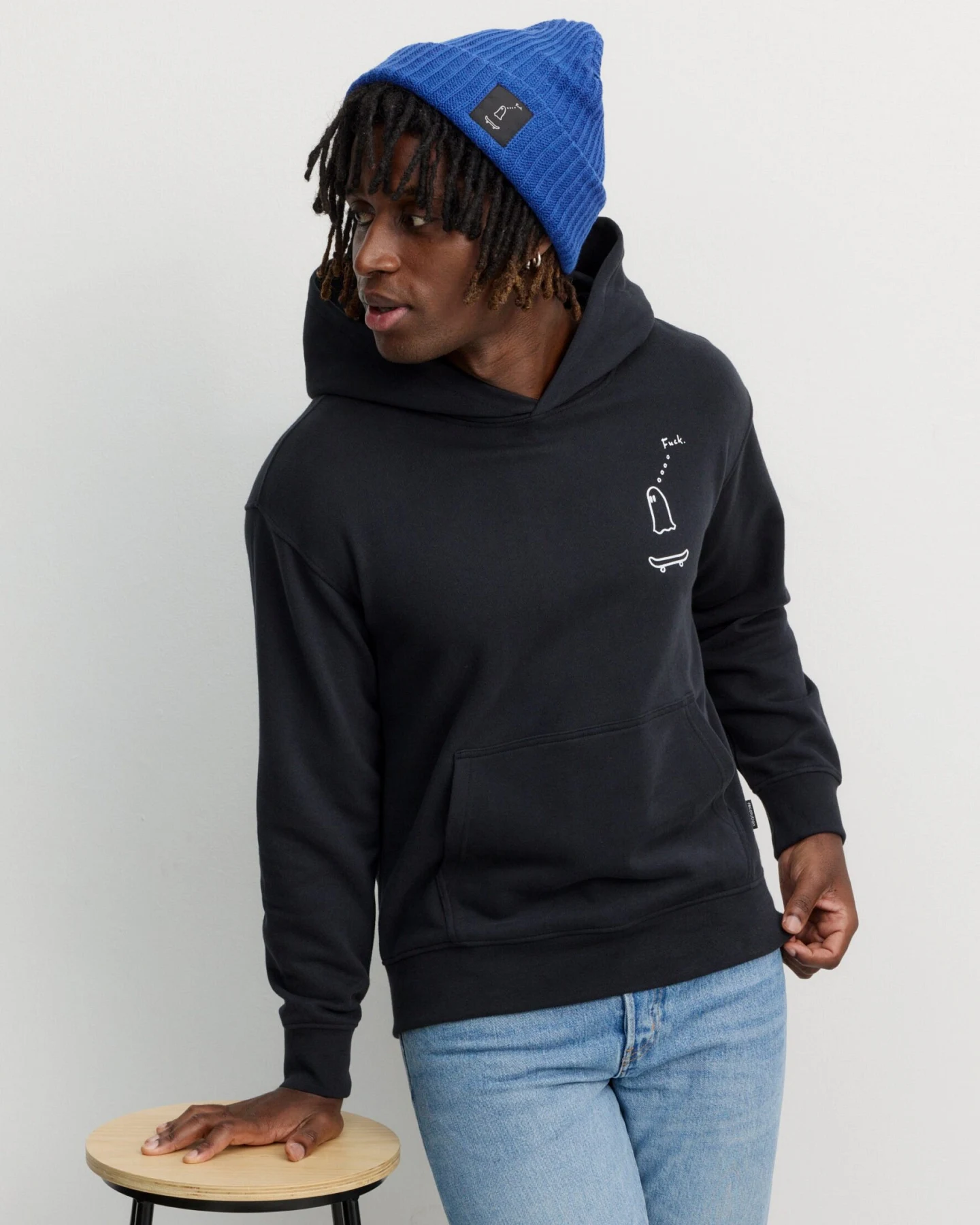 Recolution Herren vegan Kapuzenpulli Olive Falscher Weg Fahrer Schwarz – Ansicht 2