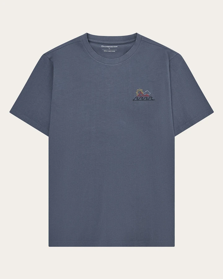 KnowledgeCotton Apparel Herren vegan T-Shirt Chest Print Vintage Indigo
