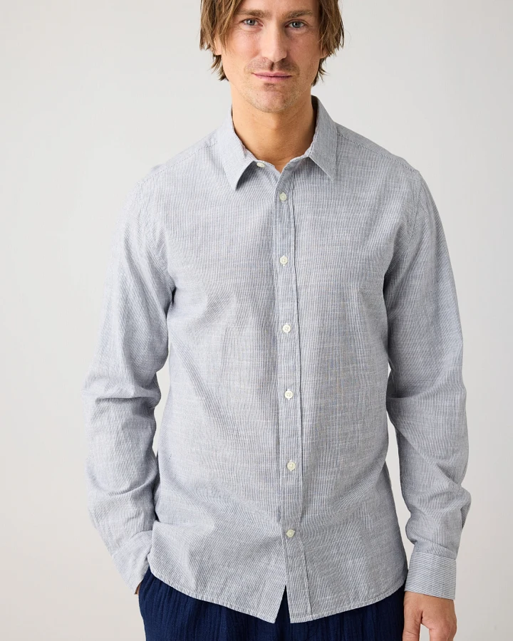 KnowledgeCotton Apparel Herren vegan Hemd Dune Regular Stripe Blau