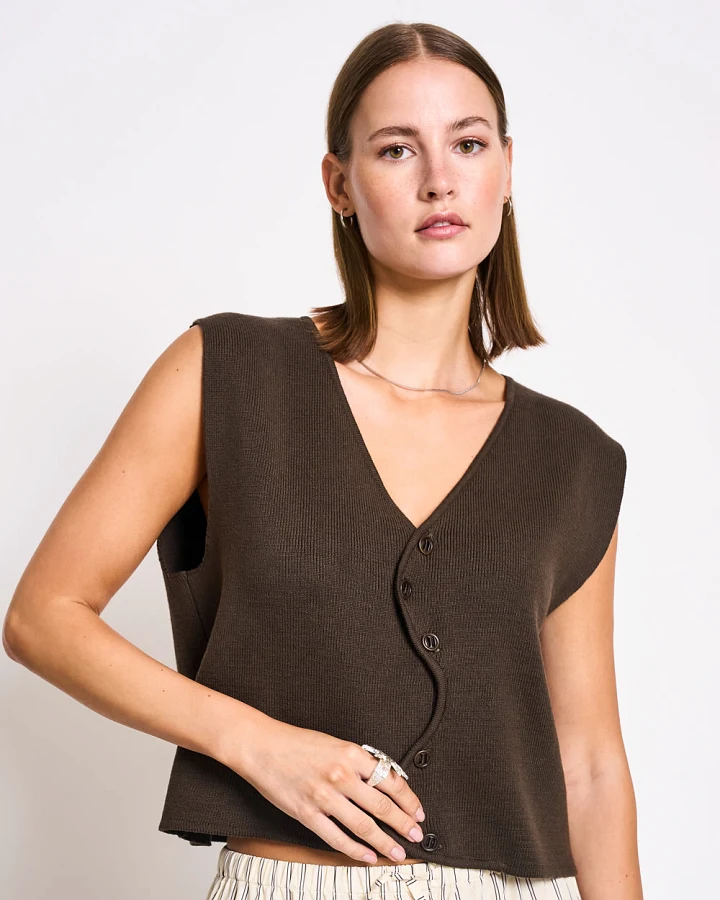 JAN 'N JUNE Damen vegan Strickweste Coryl Wavy Mud Brown