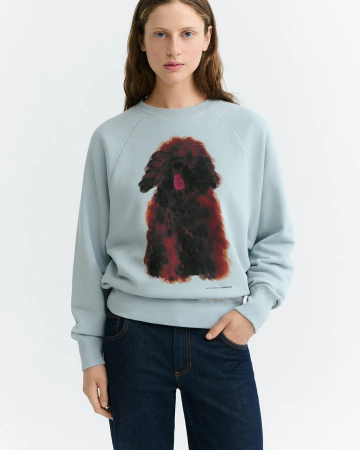 Thinking MU Damen vegan Sweatshirt Bonnie Mit Tierporträt Hellblau