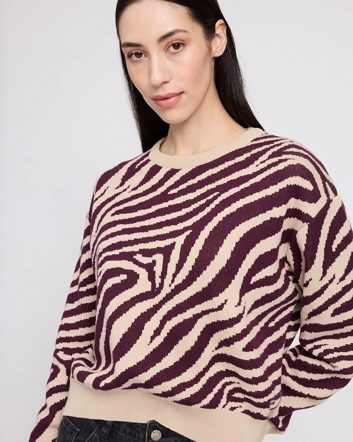 Strickpullover Zebra Jacquard Rot