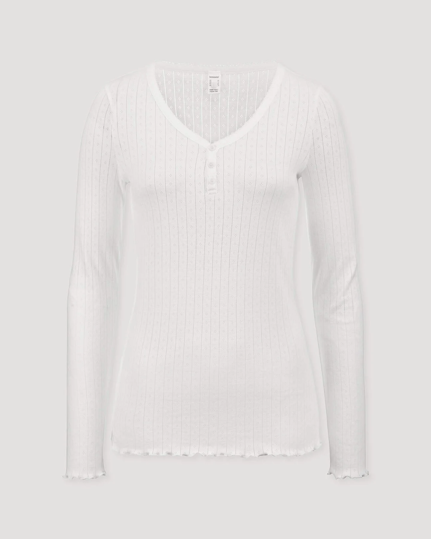 hessnatur Damen Pointelle Henley Schlafshirt PURE COTTON aus Bio-Baumwolle - weiß - Größe 34 – Ansicht 4