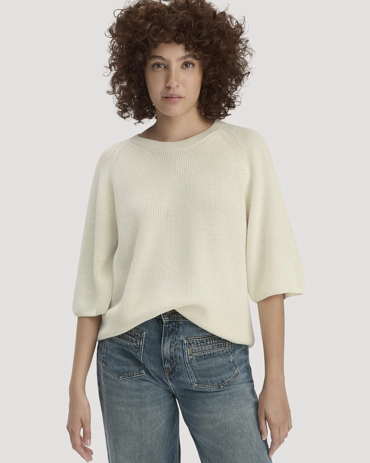 hessnatur Damen Strick Pullover Relaxed aus Bio-Baumwolle - beige - Größe M