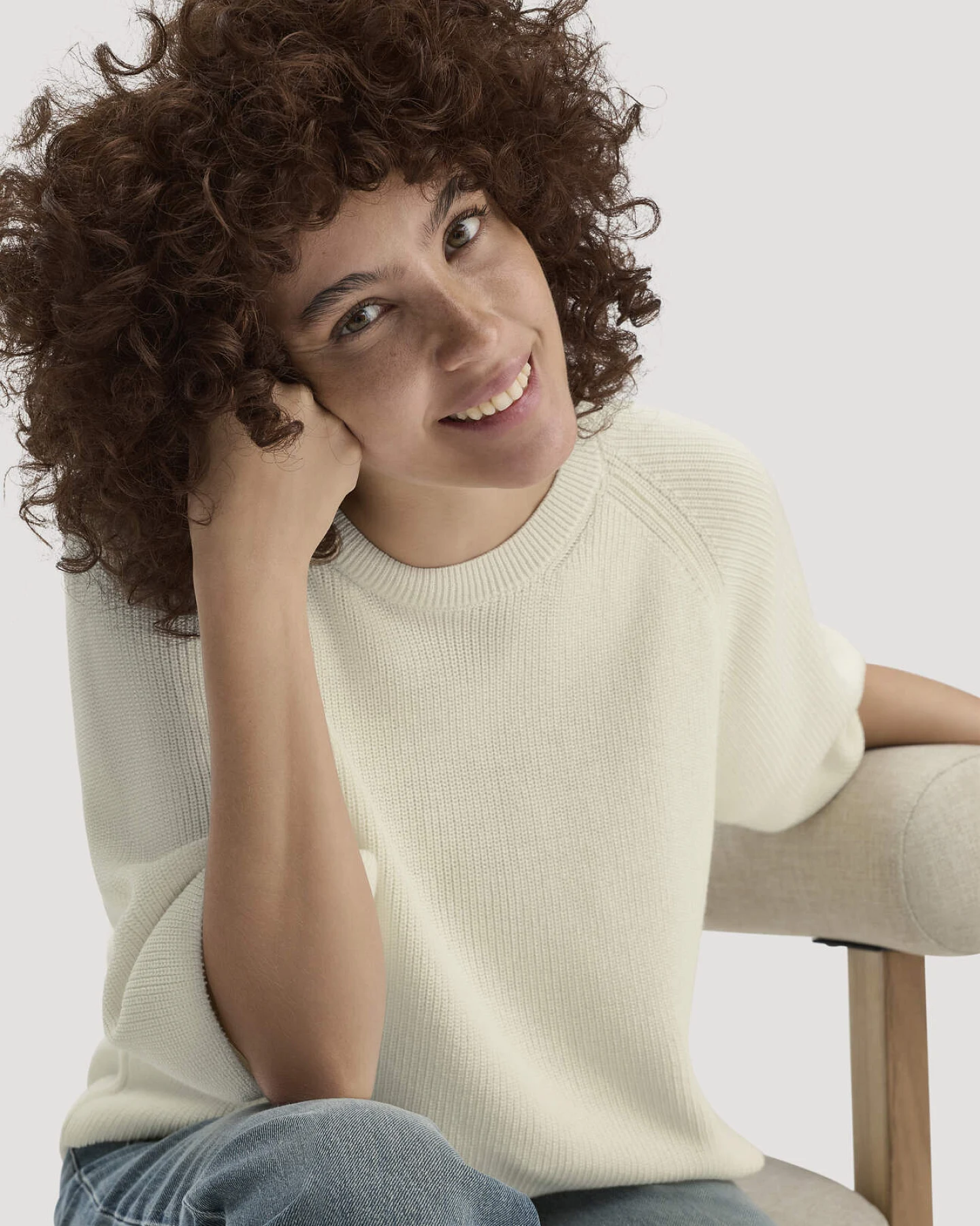 hessnatur Damen Strick Pullover Relaxed aus Bio-Baumwolle - beige - Größe XL – Ansicht 4