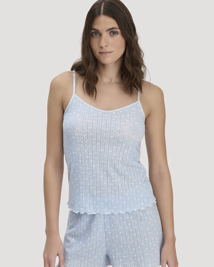 hessnatur Damen Pointelle Spaghetti Top PURE COTTON aus Bio-Baumwolle - blau - Größe 46